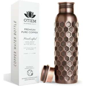 100% Copper Water Bottle 34 Oz Antique Black - Leak-Proof, Temperature Retention, Eco-Friendly Design for Hydration