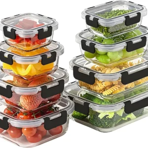8 Glass Meal Prep Containers With Lids, Snap Lock Airtight, High Temperature Resistant, Food Grade Kitchen Storage Boxes